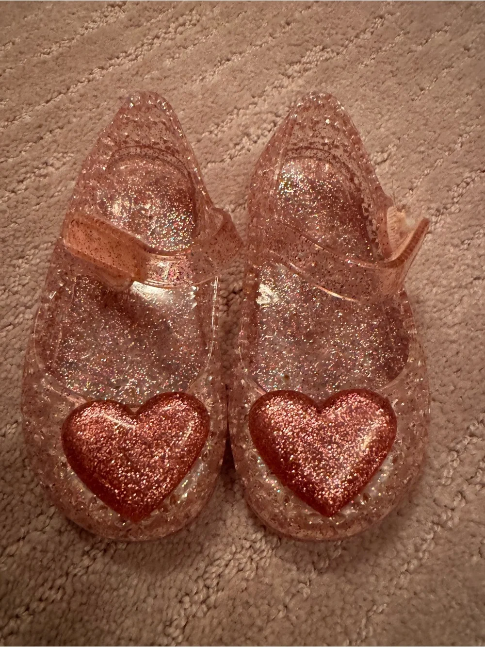Old Navy Girls Pink Glitter Jelly Shoes with Sparkle Heart